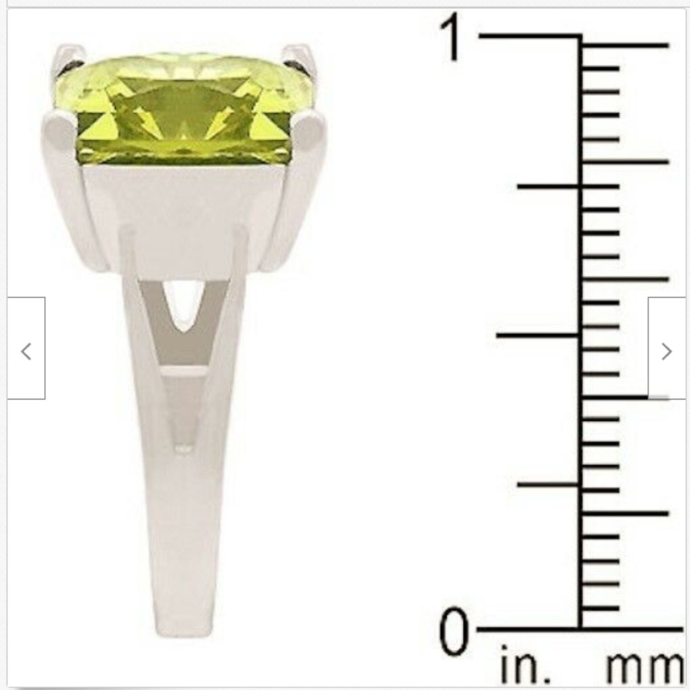Silver Peridot Ring Size 10 Green Cubic Zirconia Princess Cut Rhodium Plated - Picture 4 of 4